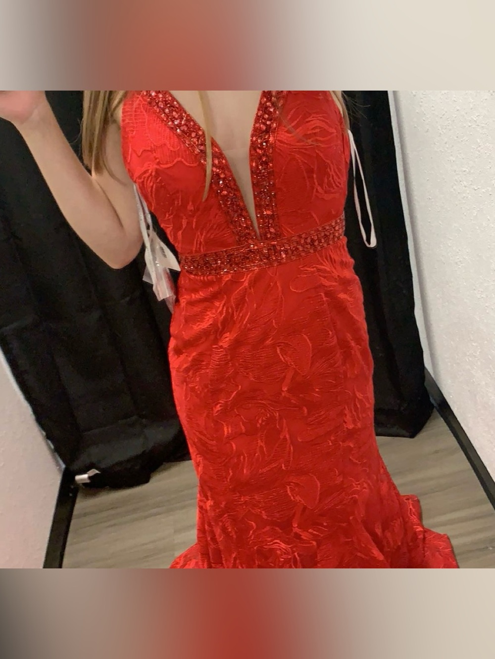 Rachel Allan Red V-neck Prom or Pageant Dress